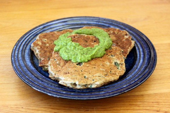 Kale Pancakes with Minty Sweet Pea Sauce